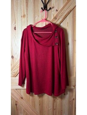 N Touch Red Long Sleeve Button Accent Asymmetrical Top XL